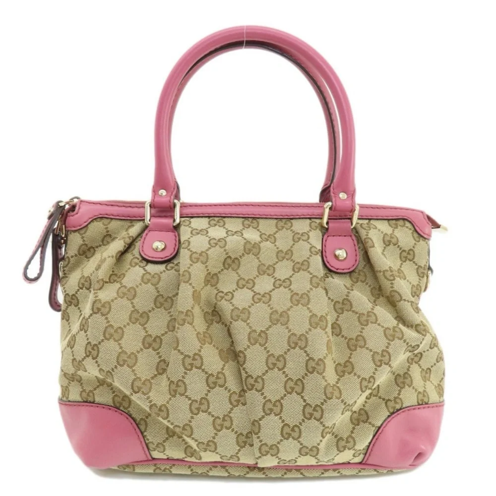GUCCI Pink and Tan GG Canvas Tote Bag, 247902, Authentic, EUC - Picture 2 of 12
